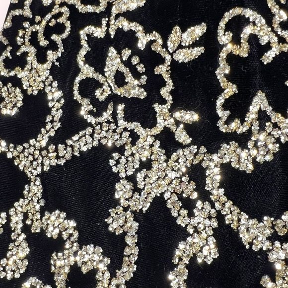 Jessica McClintock GUNNE SAX Vintage Black Velvet Gold Glitter Strapless Dress - Picture 7 of 8